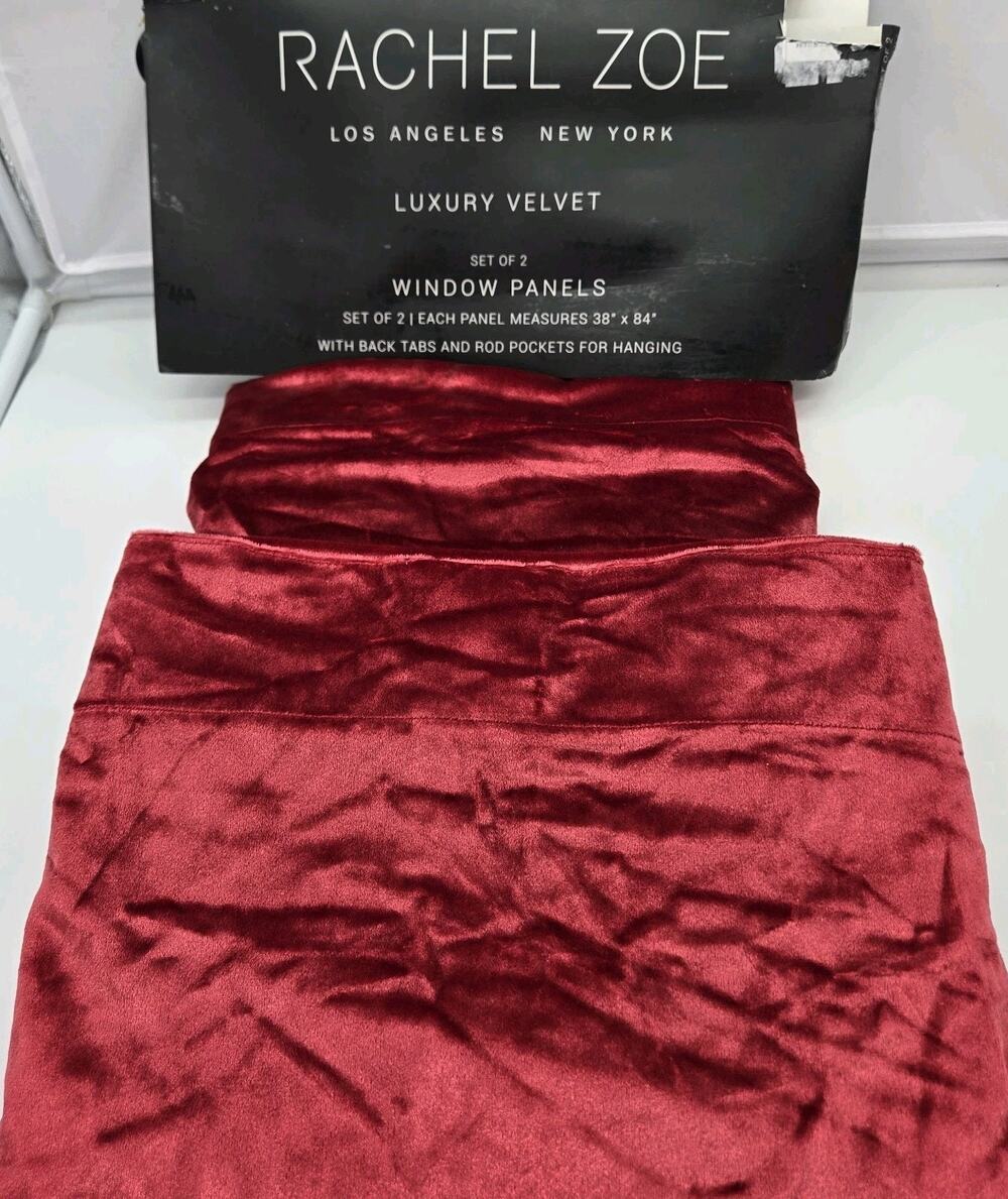 2 Rachel Zoe Curtains Luxury VELVET 38x84" Apple RED Curtain Panels NEW REGAL